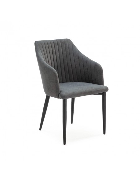 Silla con brazos NADI, tela gris oscuro y base metal NEGRA