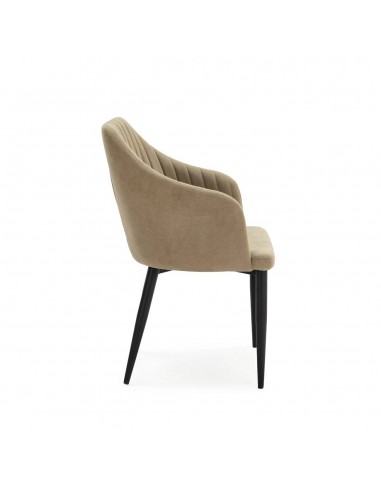 Silla con brazos NADI, tela verde y base metal...