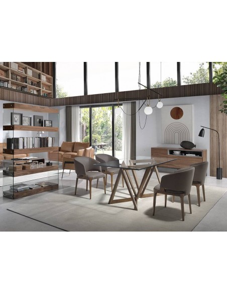 Ángel Cedá 4108. Silla AKIL, polipiel visón y madera color nogal