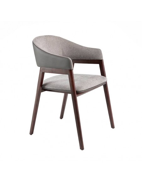 Ángel Cerdá 4091. Silla AMSI tela gris y polipiel vison, madera color Nogal.