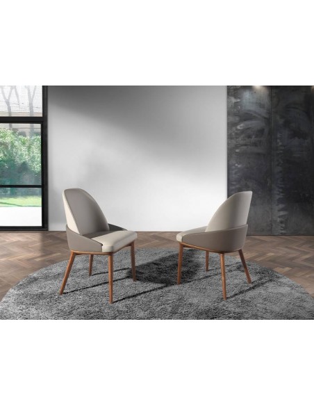 Ángel Cerdá 4120. Silla ATSU, polipiel gris y base de madera color nogal