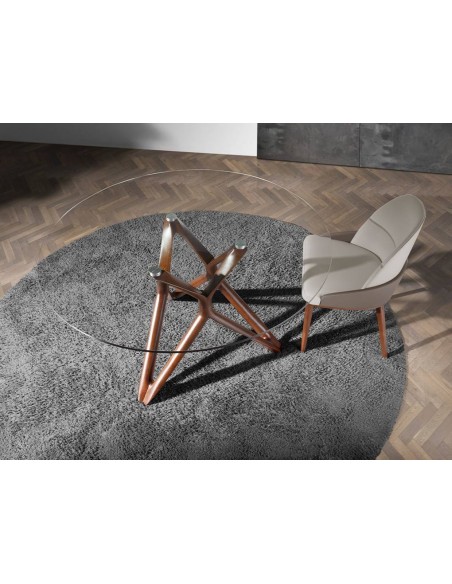 Ángel Cerdá 4120. Silla ATSU, polipiel gris y base de madera color nogal