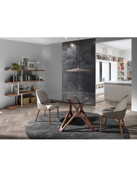 Ángel Cerdá 4120. Silla ATSU, polipiel gris y base de madera color nogal