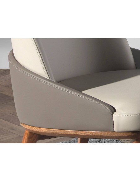 Ángel Cerdá 4120. Silla ATSU, polipiel gris y base de madera color nogal