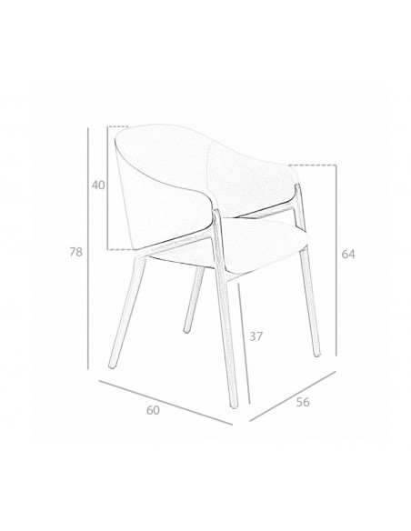 Ángel Cerdá 4090. Silla con brazos ASWAD tapizada en tela y polipiel con estructura de madera color Nogal.