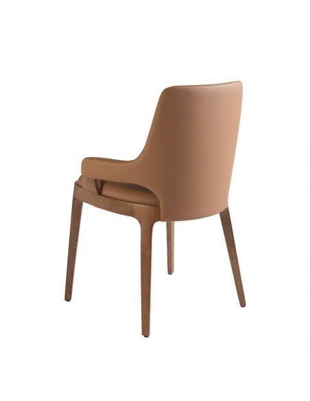 Ángel Cerdá 4136. Cadeira BES com braços, couro sintético marrom e madeira nogueira