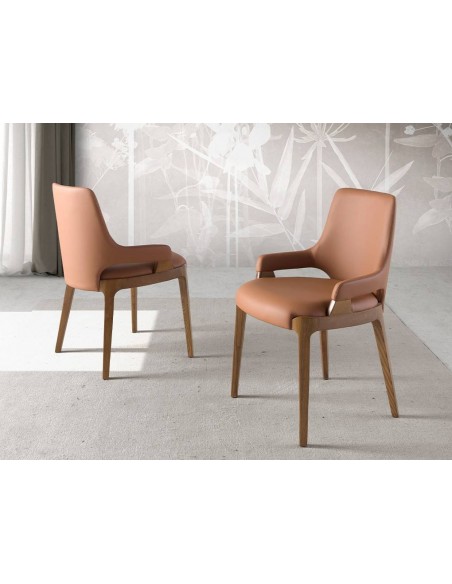 Ángel Cerdá 4136. Cadeira BES com braços, couro sintético marrom e madeira nogueira