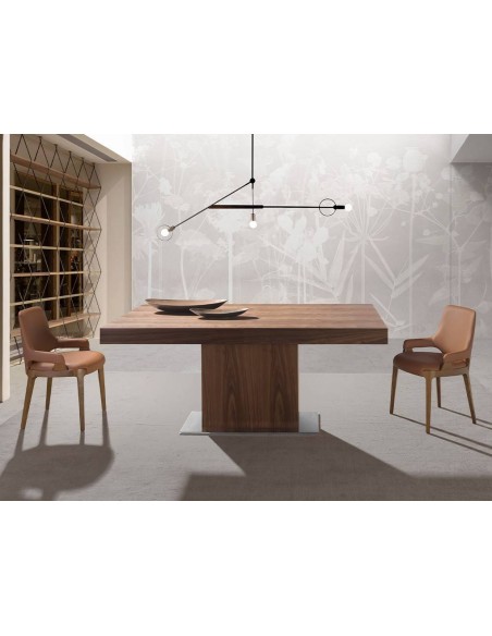 Ángel Cerdá 4136. Cadeira BES com braços, couro sintético marrom e madeira nogueira