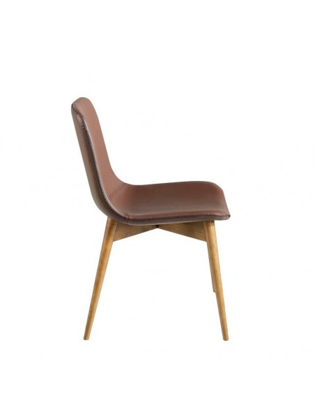 Ángel Cerdá 4043. Silla AUSAR, polipiel marrón y madera color Nogal.