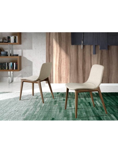 Ángel cerdá 4049. Silla SHU, tela marrón y madera color nogal.