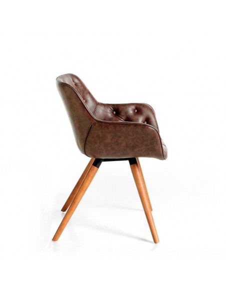 Ángel cerdá 4073. Silla TARIK, polipiel marrón y madera color Nogal.