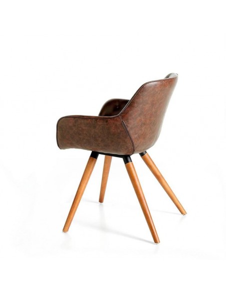 Ángel cerdá 4073. Silla TARIK, polipiel marrón y madera color Nogal.