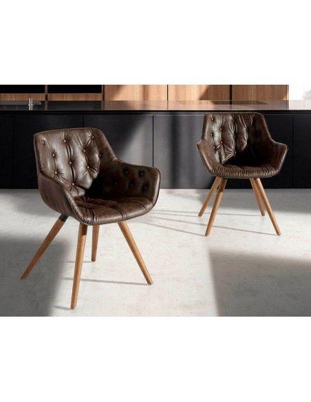 Ángel cerdá 4073. Cadeira TARIK, couro sintético marrom e madeira nogueira.