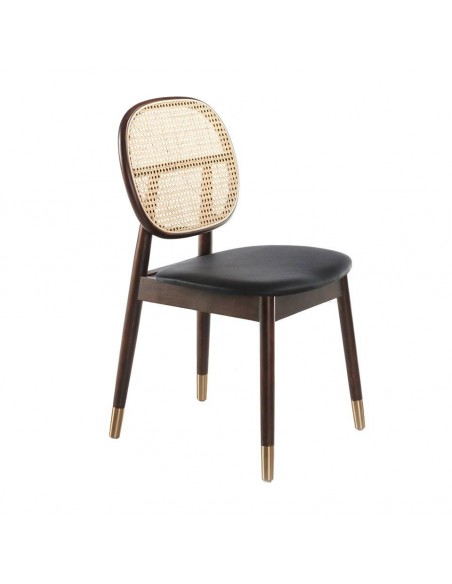 Ángel Cerdá 4093. Silla ZUBERY, polipiel con rattan y madera color Nogal.