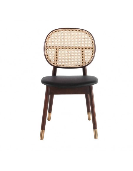 Ángel Cerdá 4093. Silla ZUBERY, polipiel con rattan y madera color Nogal.