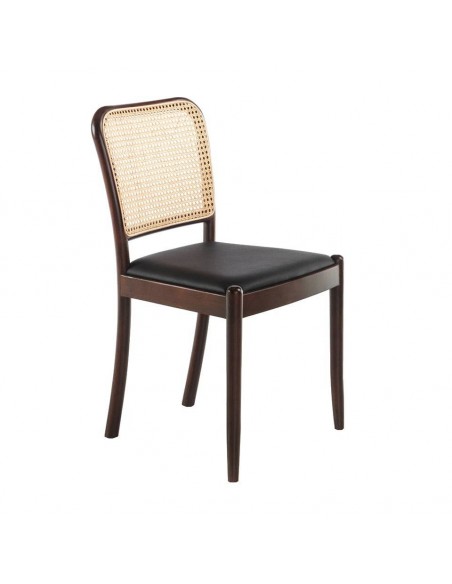 Ángel Cerdá 4094. Silla ZUBER, polipiel con rattan y madera color Nogal.