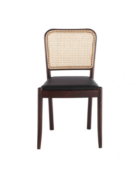 Ángel Cerdá 4094. Silla ZUBER, polipiel con rattan y madera color Nogal.