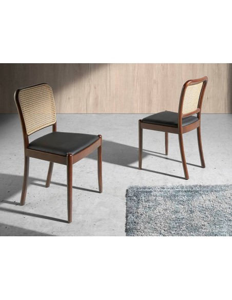 Ángel Cerdá 4094. Silla ZUBER, polipiel con rattan y madera color Nogal.