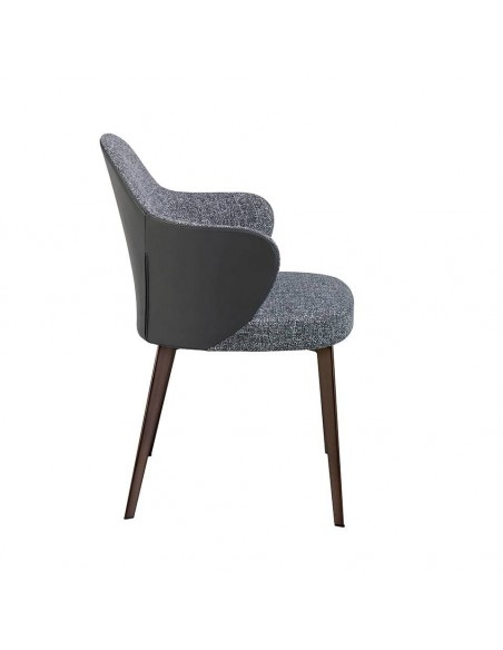 Ángel Cerdá 4102. Silla con brazos HERUM, tela y polipiel gris con acero marrón oscuro.