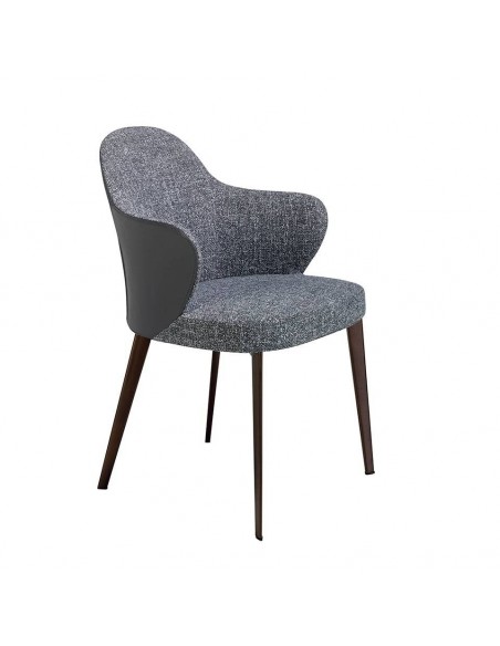 Ángel Cerdá 4102. Silla con brazos HERUM, tela y polipiel gris con acero marrón oscuro.