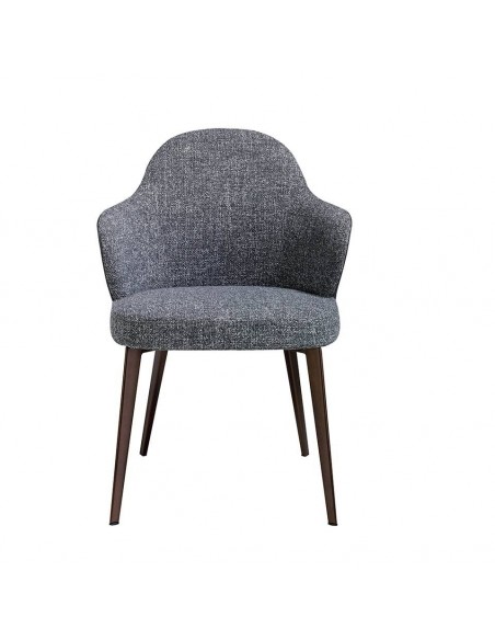 Ángel Cerdá 4102. Silla con brazos HERUM, tela y polipiel gris con acero marrón oscuro.
