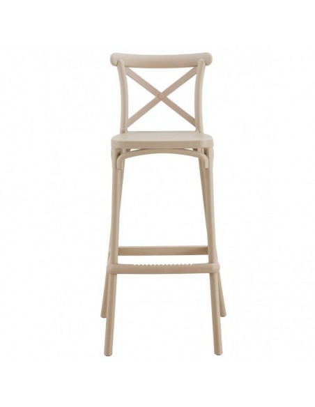 Taburete exterior CROSS 75, apilable, polipropileno beige tórtora