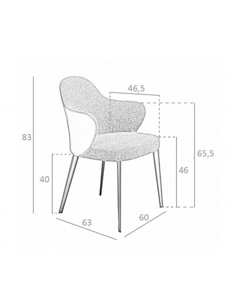 Ángel Cerdá 4102. Silla con brazos HERUM, tela y polipiel gris con acero marrón oscuro.