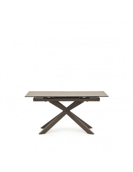 Mesa extensível Atminda 160 (210) x 90, porcelanato e aço marrom