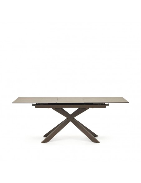 Mesa extensível Atminda 160 (210) x 90, porcelanato e aço marrom
