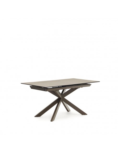 Mesa extensível Atminda 160 (210) x 90, porcelanato e aço marrom