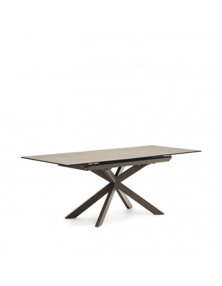 Mesa extensível Atminda 160 (210) x 90, porcelanato e aço marrom
