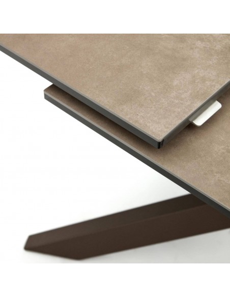 Mesa extensível Atminda 160 (210) x 90, porcelanato e aço marrom