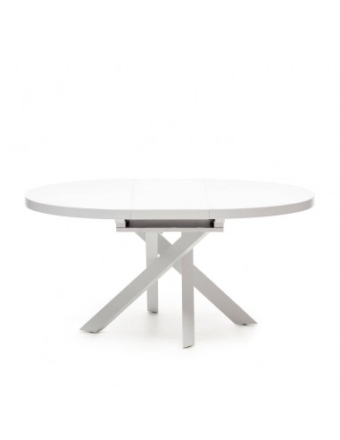 Mesa extensible redonda de cristal con MDF...