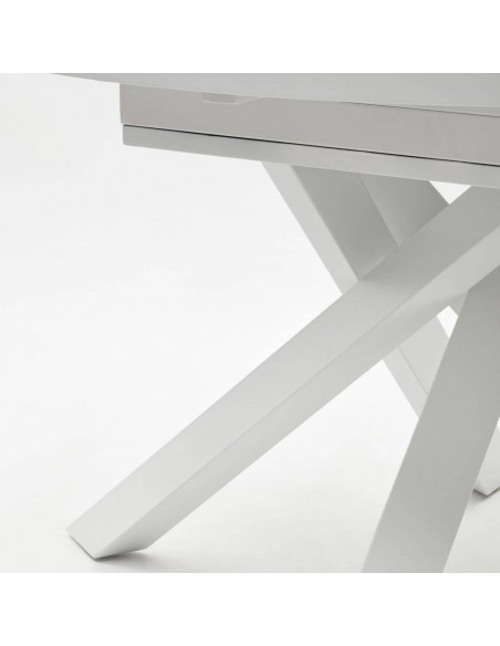 Mesa extensível redonda de vidro com MDF Vashti 120 (160) x 120, base em aço branco
