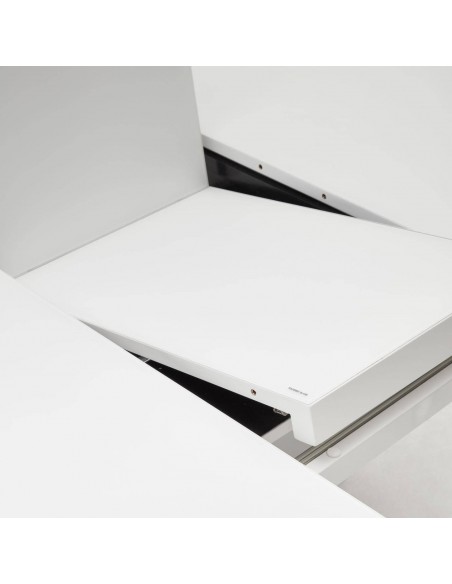 Mesa extensible redonda de cristal con MDF Vashti 120 (160) x 120 , base acero blanco