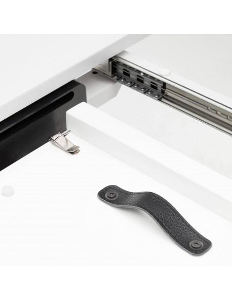 Mesa extensível redonda de vidro com MDF Vashti 120 (160) x 120, base em aço branco