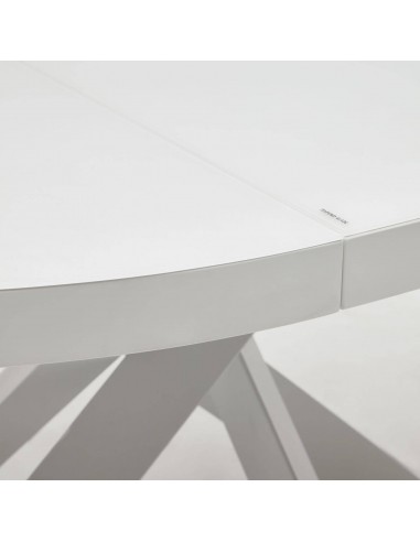 Mesa extensible redonda de cristal con MDF...