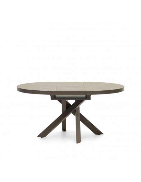 Mesa extensível redonda Vashti 120 (160) x 120, porcelanato e aço marrom