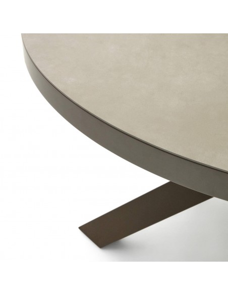 Mesa extensível redonda Vashti 120 (160) x 120, porcelanato e aço marrom