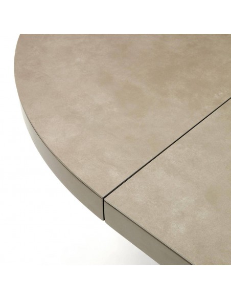 Mesa extensível redonda Vashti 120 (160) x 120, porcelanato e aço marrom