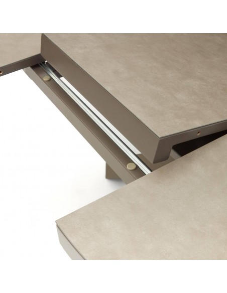 Mesa extensível redonda Vashti 120 (160) x 120, porcelanato e aço marrom