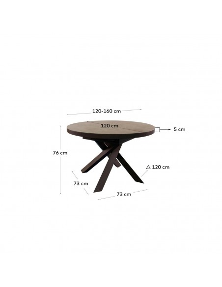 Mesa extensível redonda de vidro com MDF Vashti 120 (160) x 120, base em aço branco