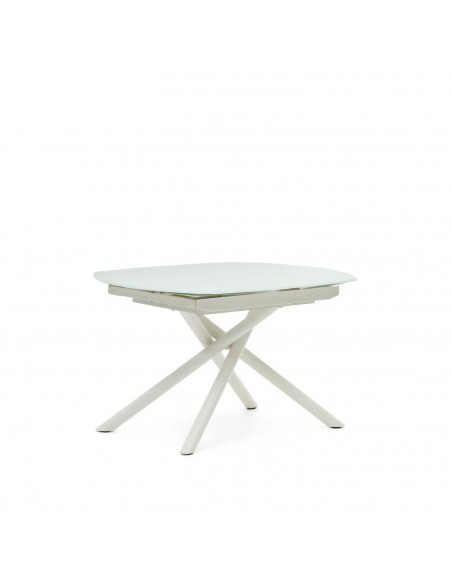 Mesa extensible de cristal Yodalia 130 (190) x 100, acero blanco