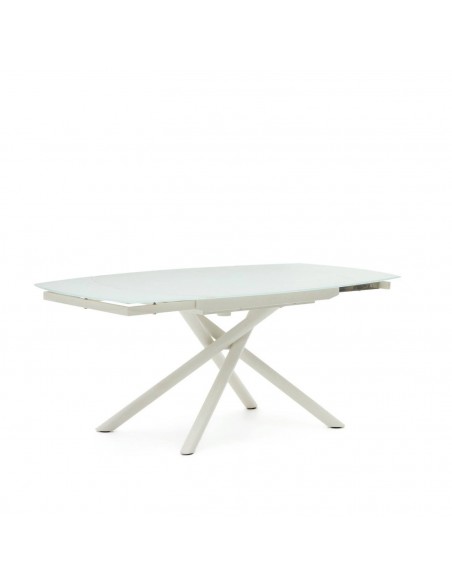 Mesa extensible de cristal Yodalia 130 (190) x 100, acero blanco
