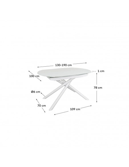 Mesa extensível de vidro Yodalia 130 (190) x 100, aço branco