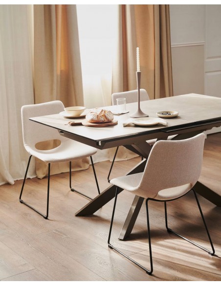 Mesa extensível Atminda 160 (210) x 90, porcelanato e aço marrom