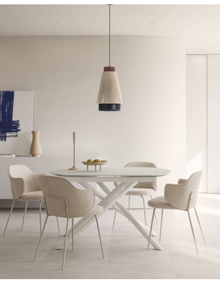 Mesa extensible de cristal Yodalia 130 (190) x 100, acero blanco