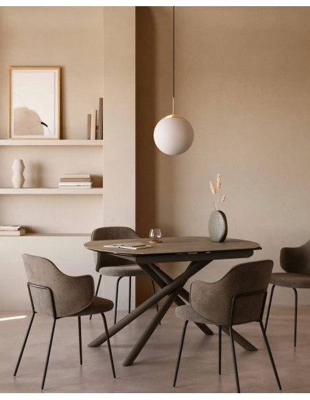 Mesa extensível Yodalia 130 (190) x 100, porcelanato e aço marrom