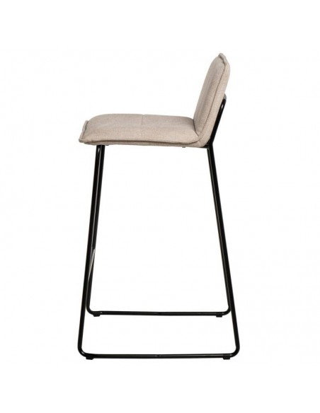 Banqueta design ABOT 75, metal e assento em tecido bege.