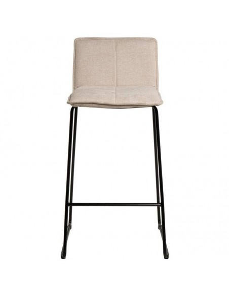 Banqueta design ABOT 75, metal e assento em tecido bege.